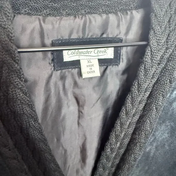 COLDWATER CREEK VINTAGE Women's XL Suede Leather Crochet Knit Trim Jacket Black