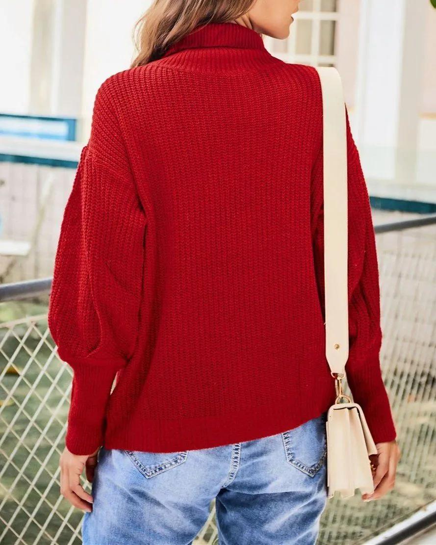 Conway Oversized Knit Turtleneck Sweater - Red
