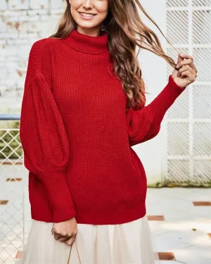 Conway Oversized Knit Turtleneck Sweater - Red