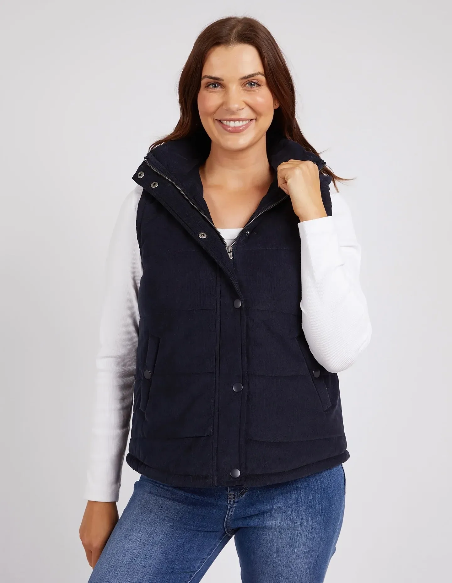 Cord Puffer Vest - Navy