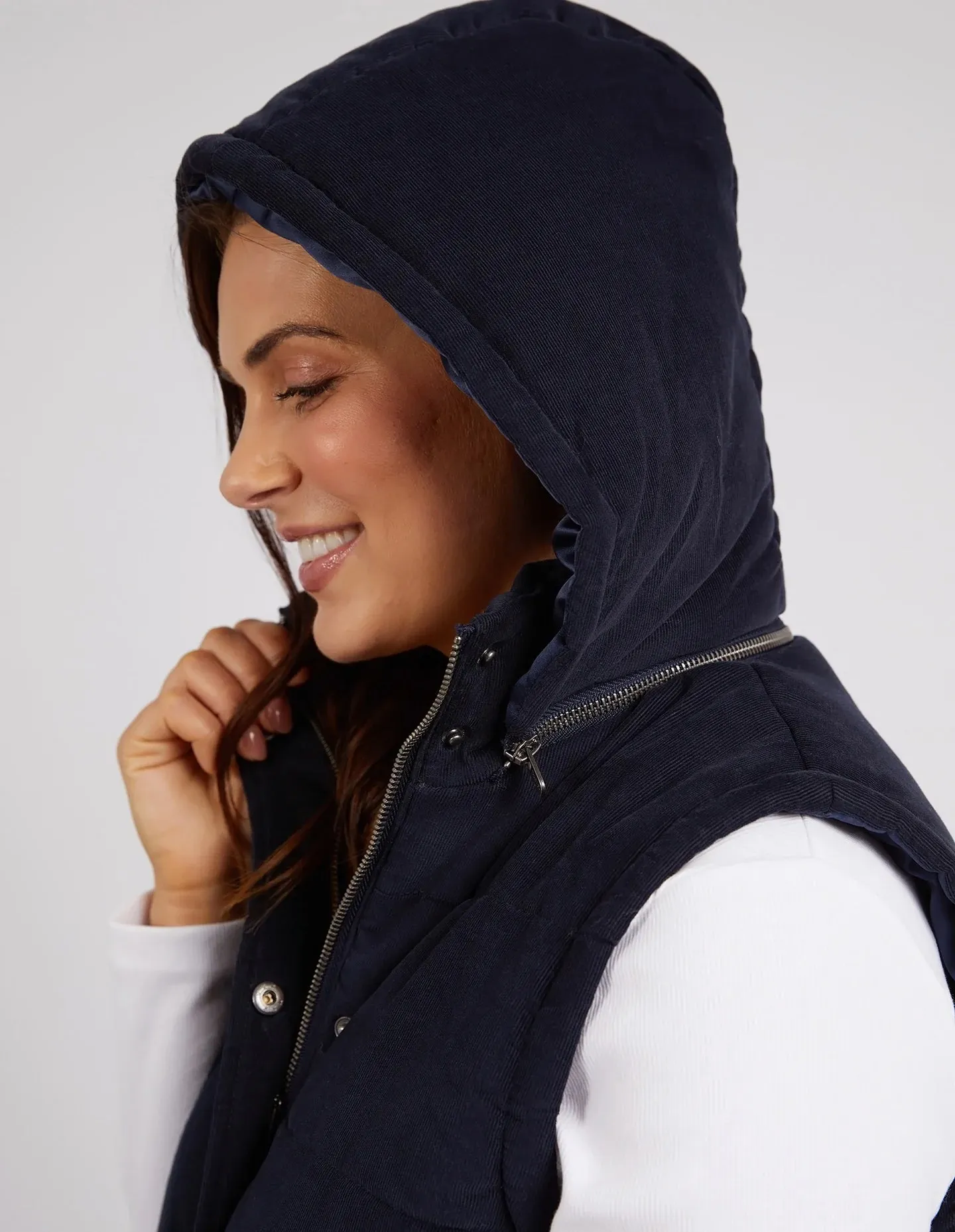 Cord Puffer Vest - Navy