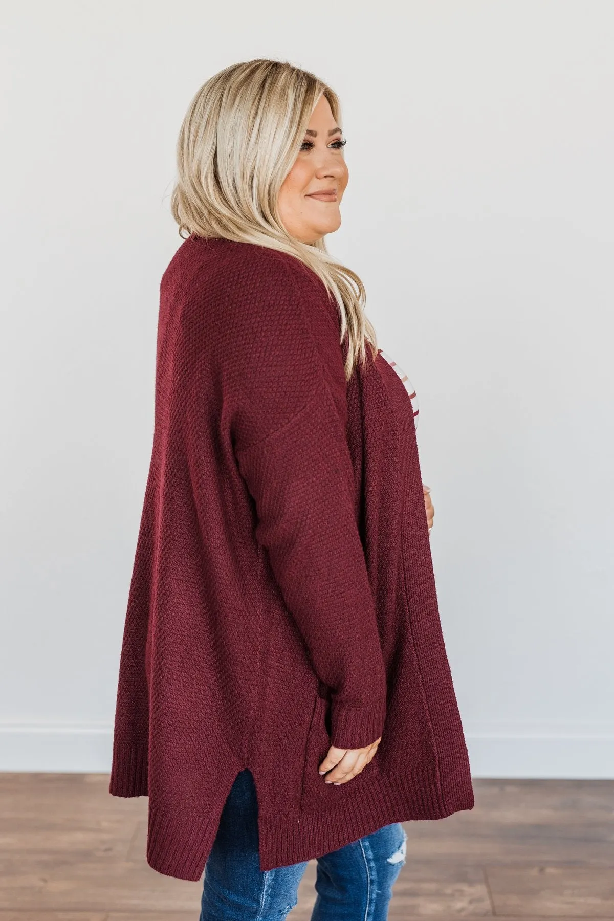 Cozy As Can Be Long Knitted Cardigan- Burgundy