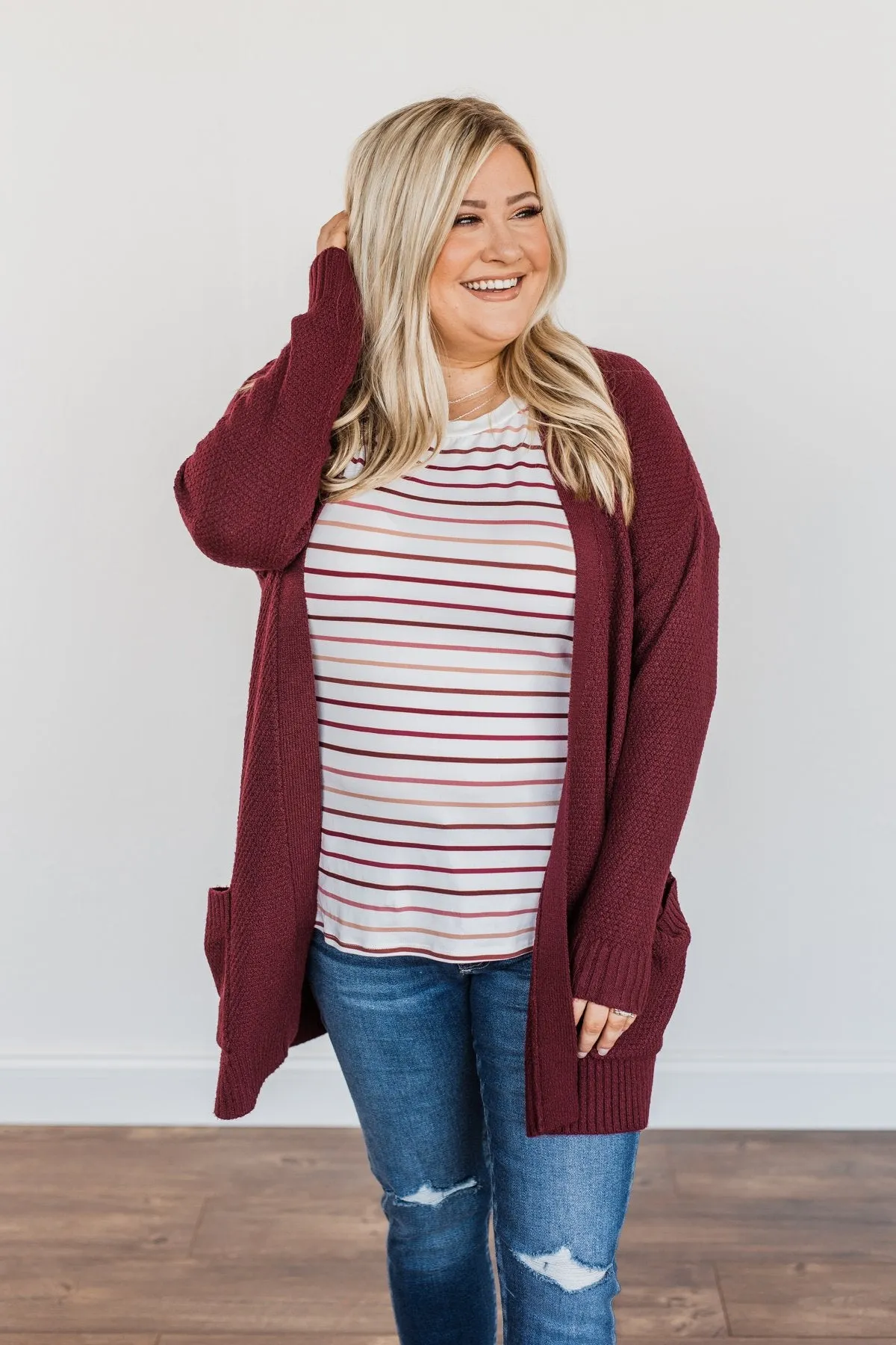 Cozy As Can Be Long Knitted Cardigan- Burgundy