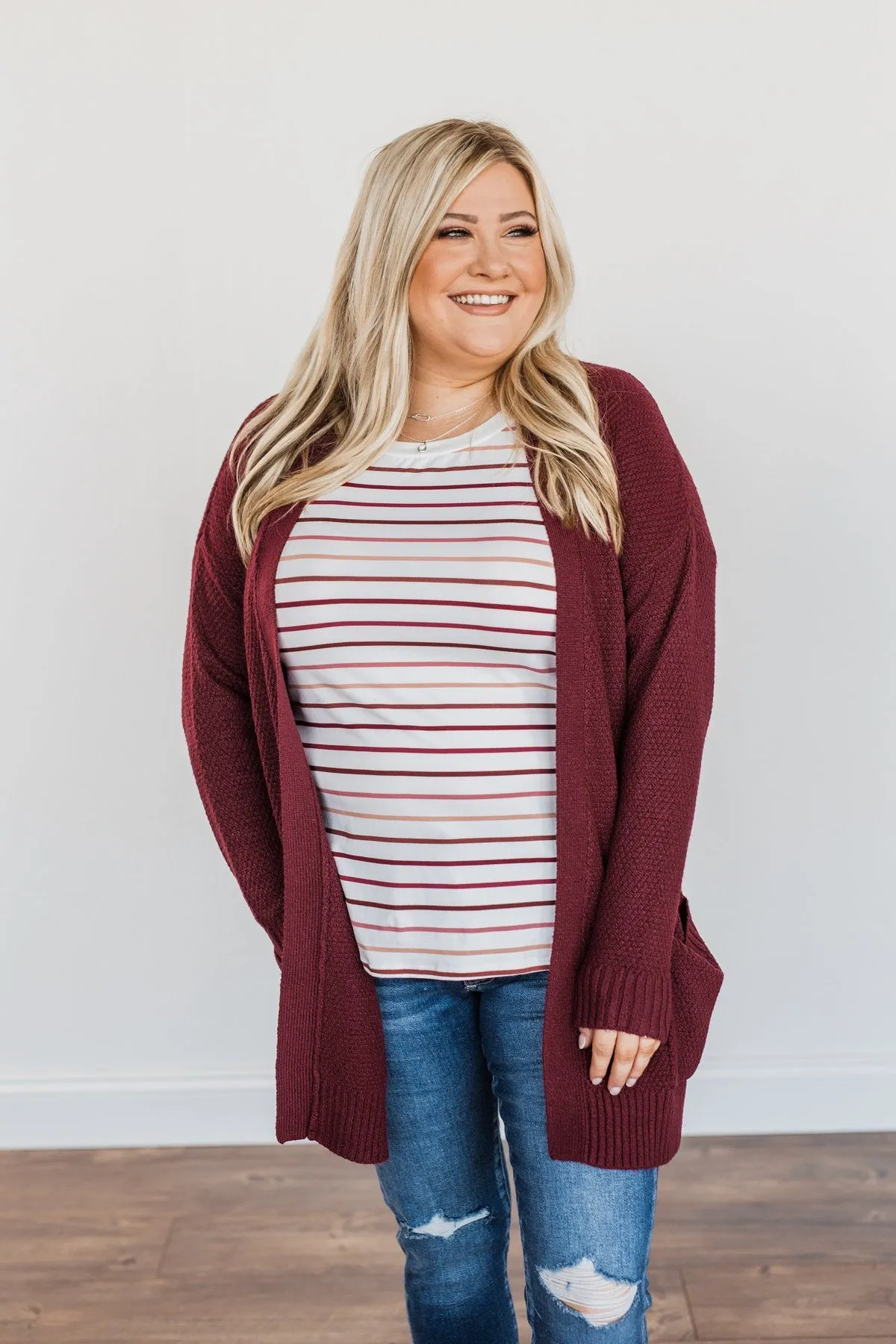 Cozy As Can Be Long Knitted Cardigan- Burgundy