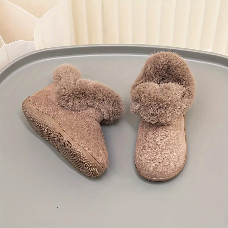 Cozy Furry Snow Boots for Baby Girls - Soft, Warm, and Water-Resistant Suede Upper with Round Toe and TPR Sole for Comfortable Walking and Hiking in Autumn and Winter - Geometric Patterned Crib Shoes