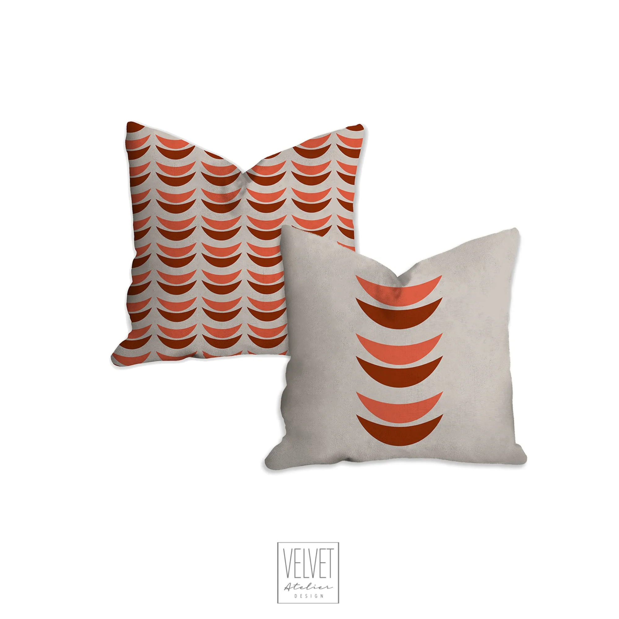 Crescent moon pillow, red tangerine moons, mid century, boho modern pillow, muted color, home decor, pillow cover and insert, accent pillow