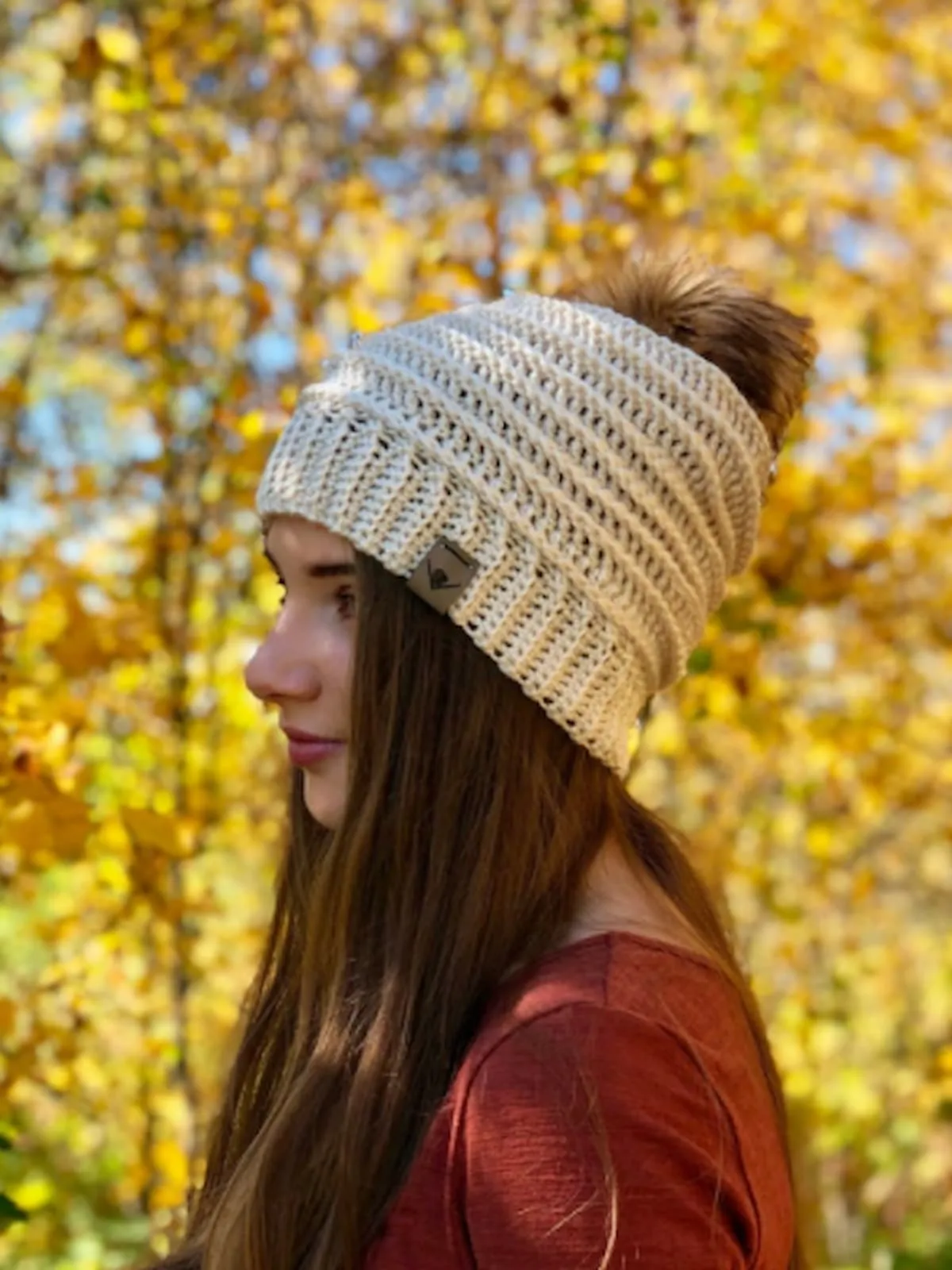 Crochet Faux Fur Pompom Beanie  - Cream (All Sizes)