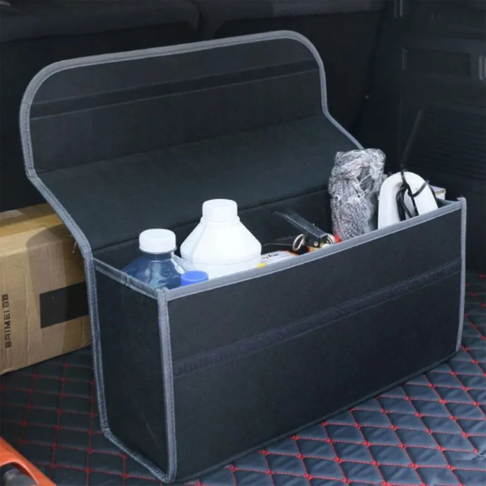 Custom Text For Soft Felt Car Bag Organizer, Compatible with All Cars, Folding Car Storage Box Non Slip Fireproof Car Trunk Organizer PE12990