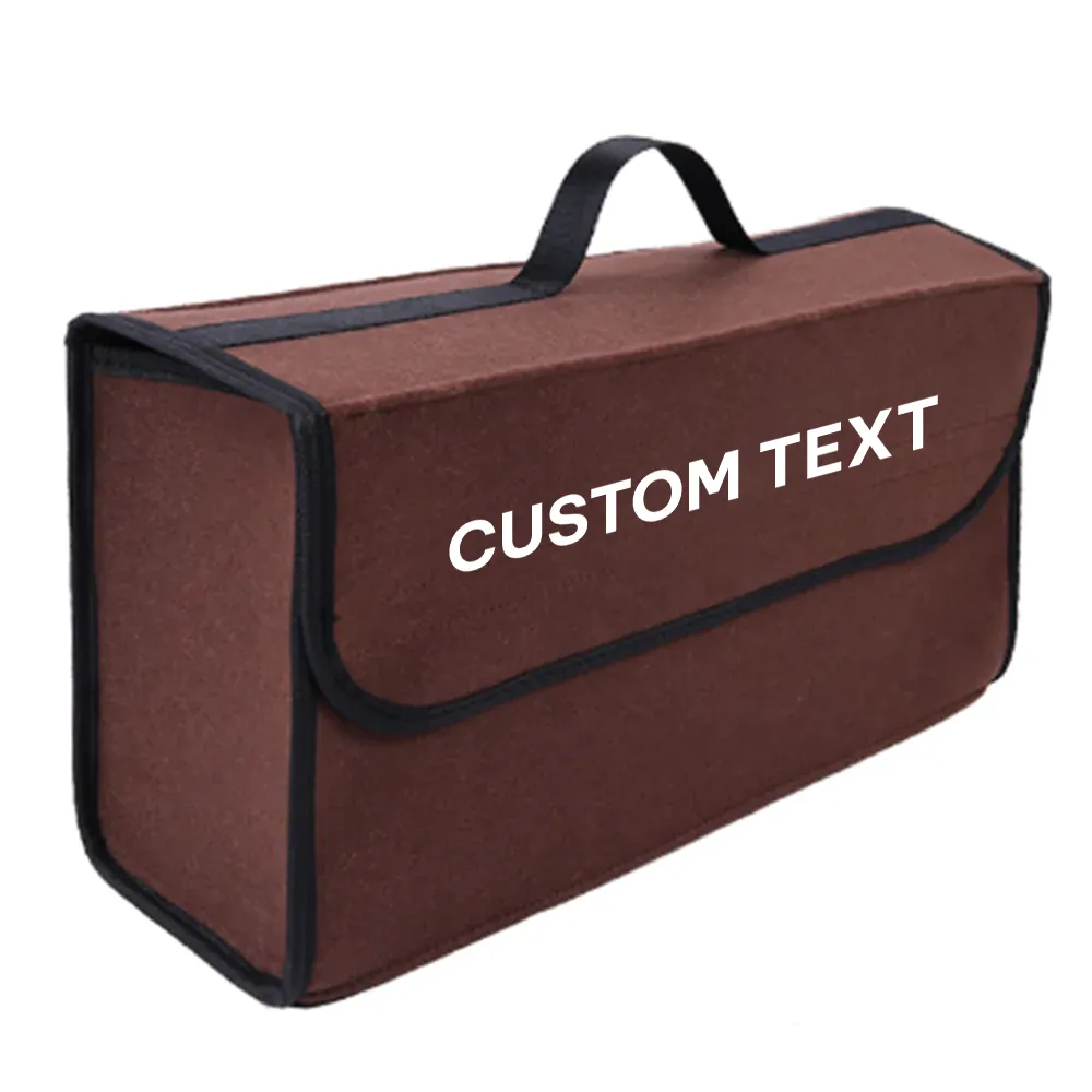 Custom Text For Soft Felt Car Bag Organizer, Compatible with All Cars, Folding Car Storage Box Non Slip Fireproof Car Trunk Organizer PE12990