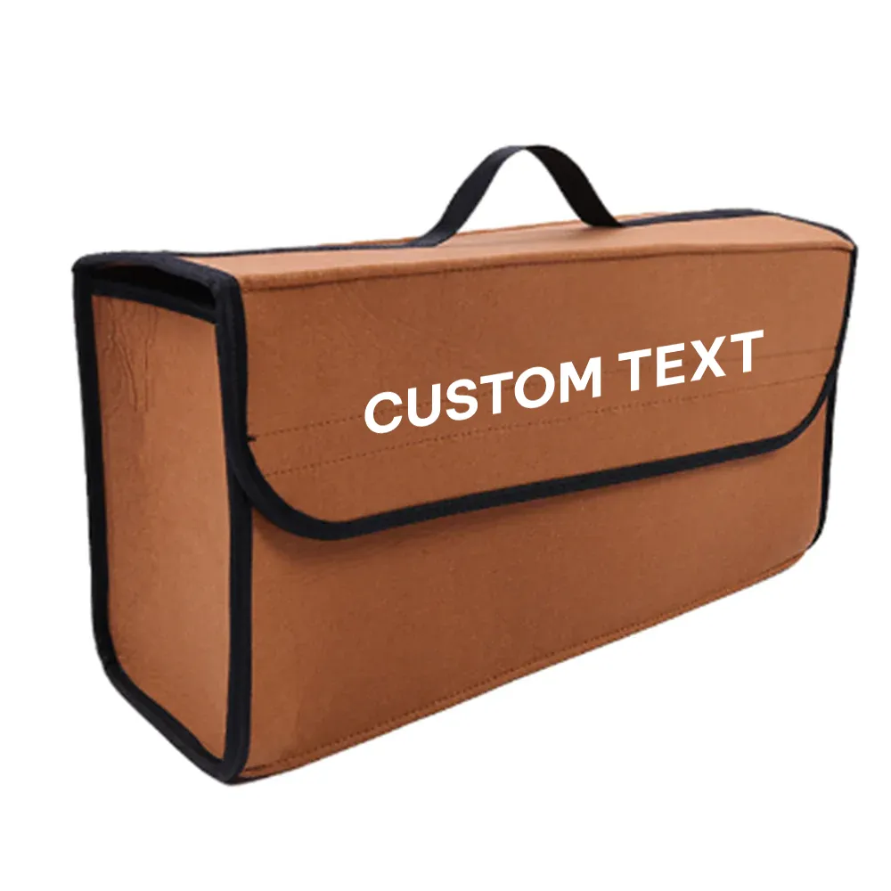 Custom Text For Soft Felt Car Bag Organizer, Compatible with All Cars, Folding Car Storage Box Non Slip Fireproof Car Trunk Organizer PE12990