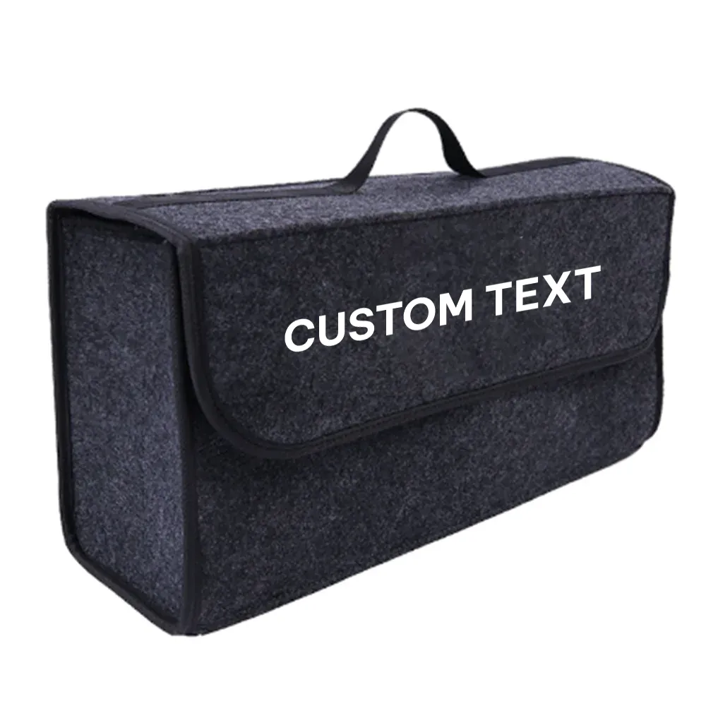 Custom Text For Soft Felt Car Bag Organizer, Compatible with All Cars, Folding Car Storage Box Non Slip Fireproof Car Trunk Organizer PE12990