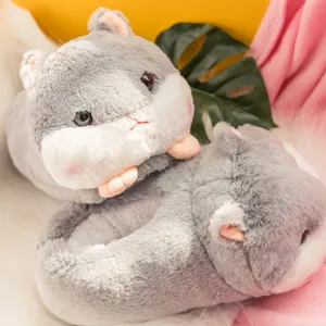 Cute Hamster Slippers Cartoon Design Winter Warm Ladies Plush Shoes