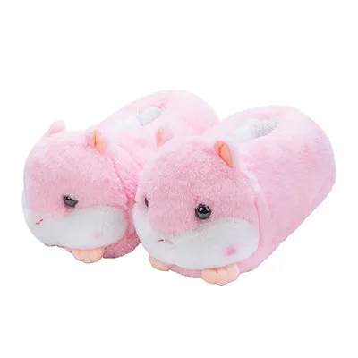 Cute Hamster Slippers Cartoon Design Winter Warm Ladies Plush Shoes