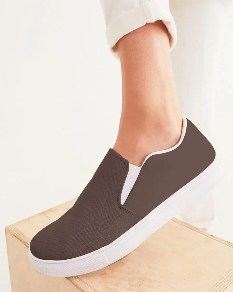 Dark Red Brown Slip-On Canvas Sneakers | Women's | Dark Pale Pastel Red Brown | C0M30Y30K80