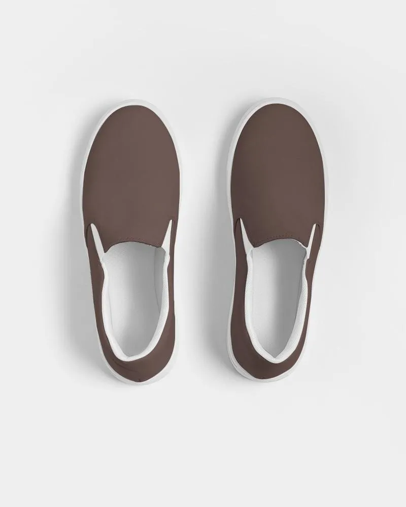 Dark Red Brown Slip-On Canvas Sneakers | Women's | Dark Pale Pastel Red Brown | C0M30Y30K80