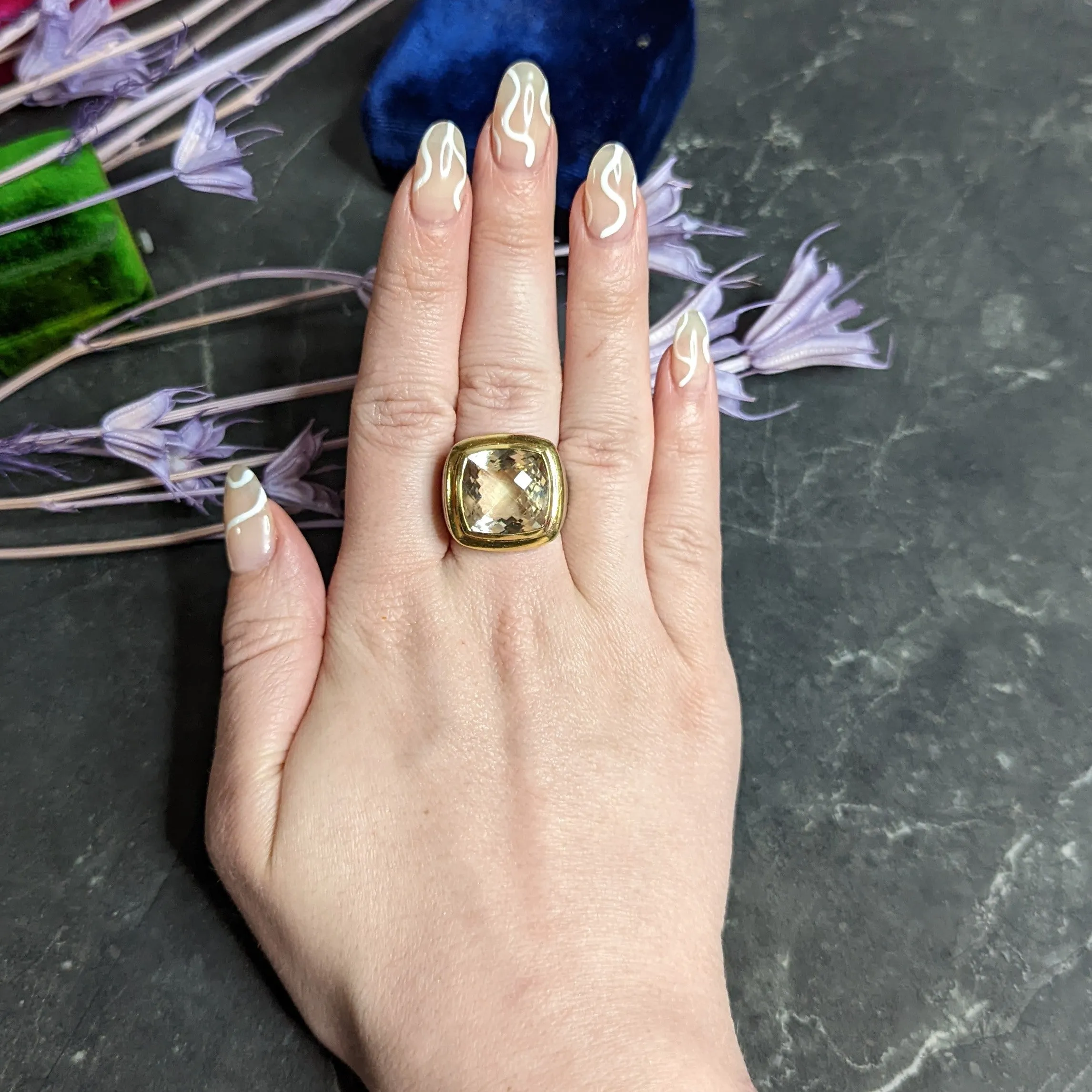 David Yurman Checkerboard Quartz 18 Karat Gold Sterling Silver Albion Cocktail Ring