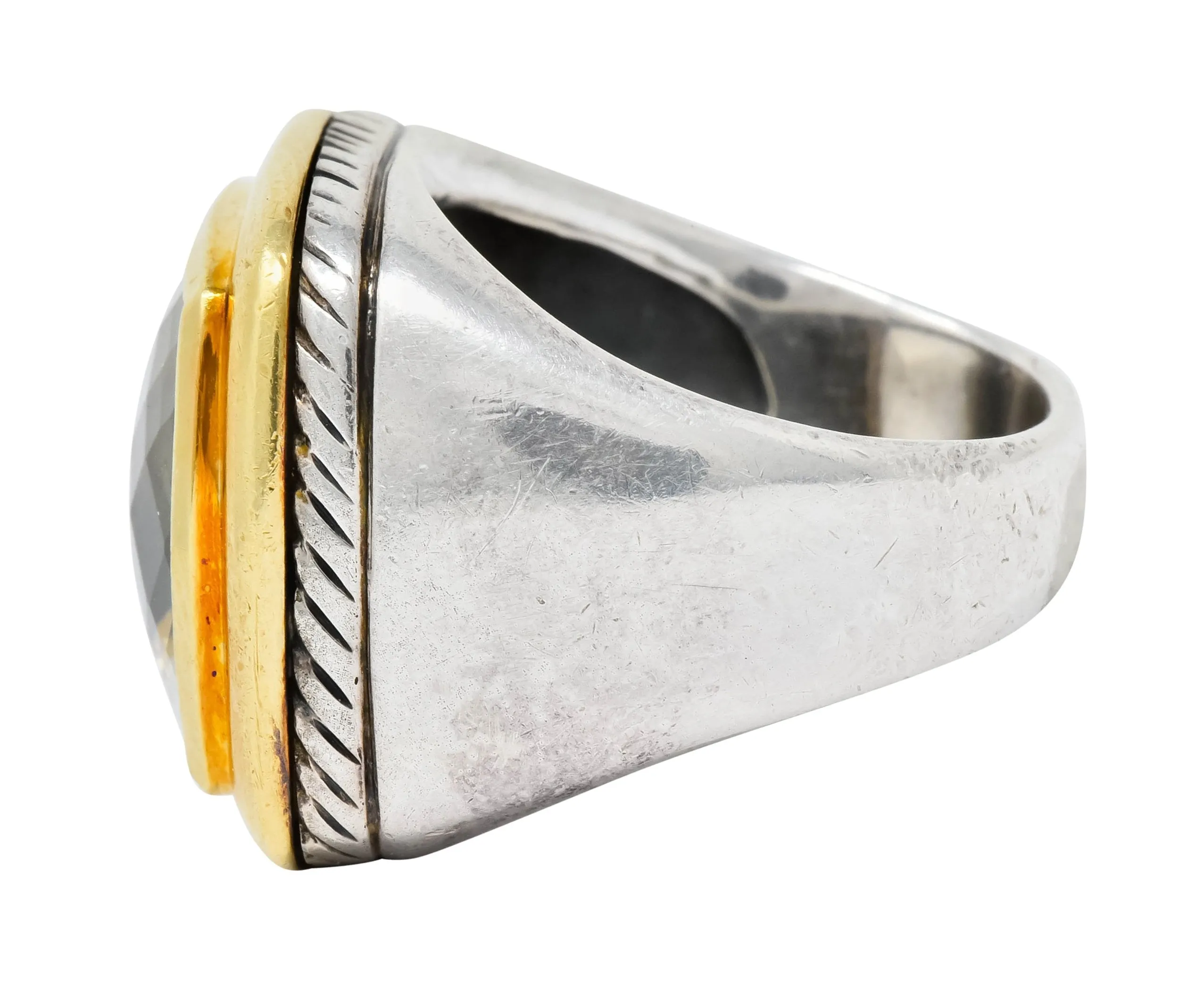 David Yurman Checkerboard Quartz 18 Karat Gold Sterling Silver Albion Cocktail Ring