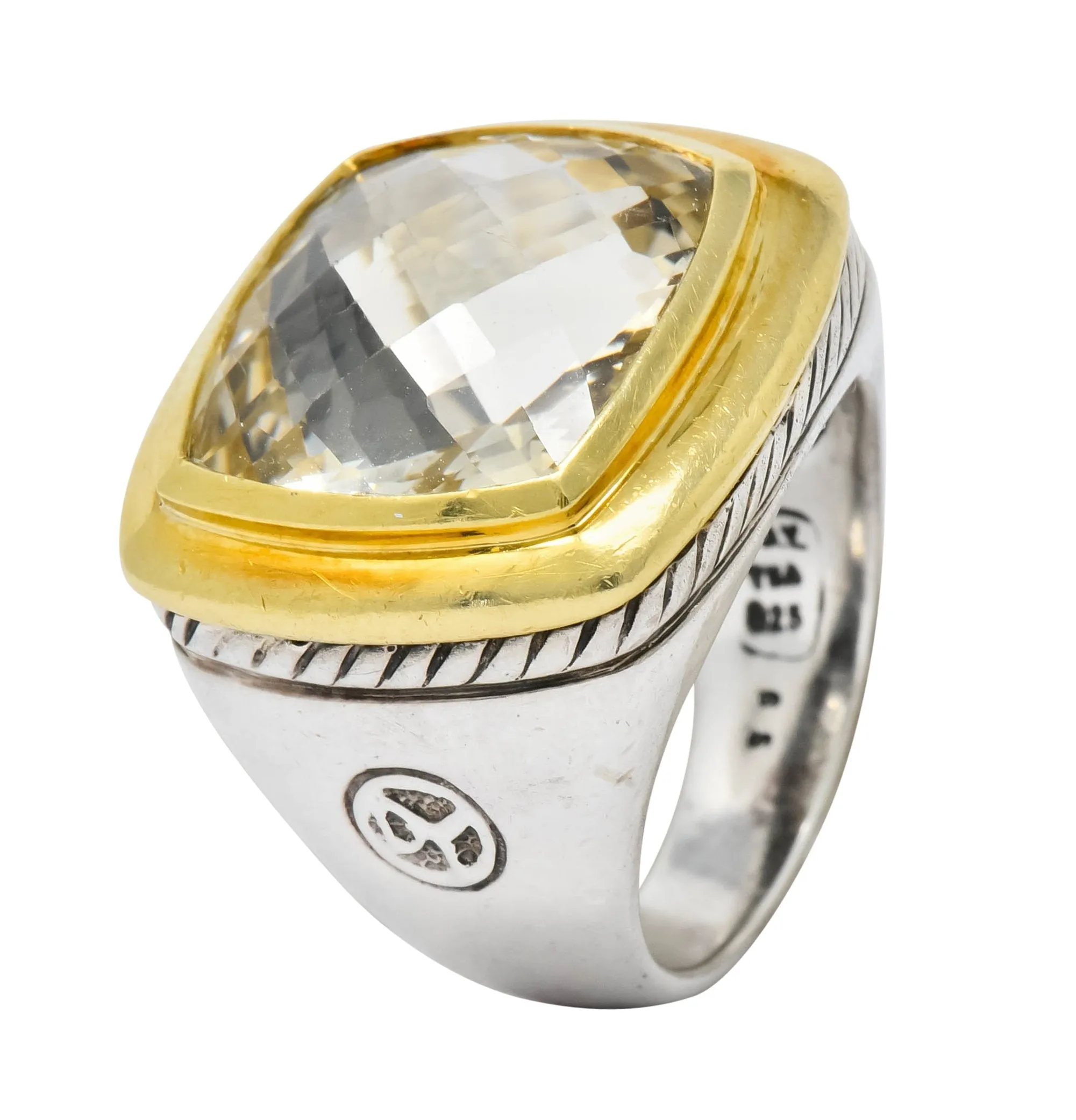 David Yurman Checkerboard Quartz 18 Karat Gold Sterling Silver Albion Cocktail Ring