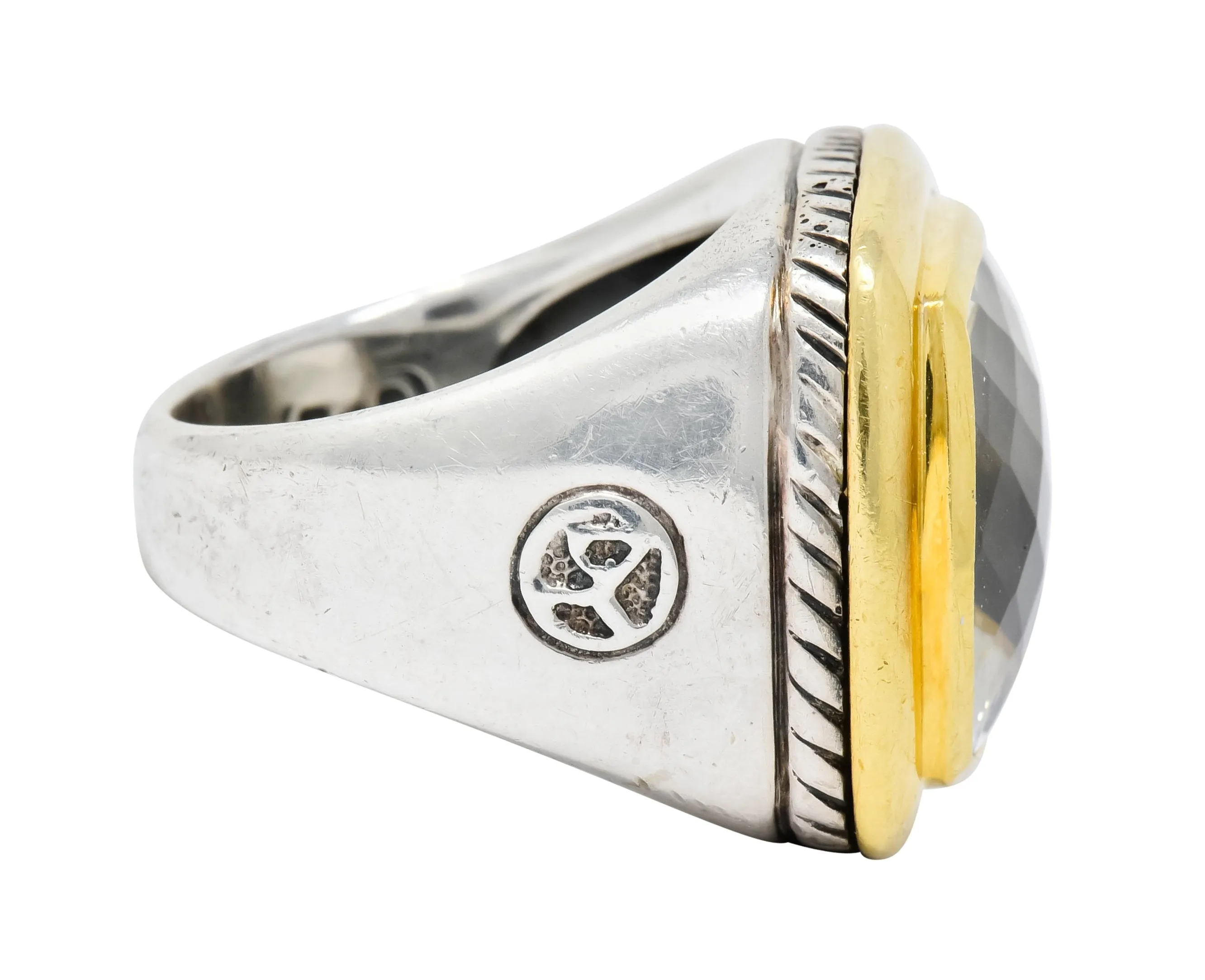 David Yurman Checkerboard Quartz 18 Karat Gold Sterling Silver Albion Cocktail Ring