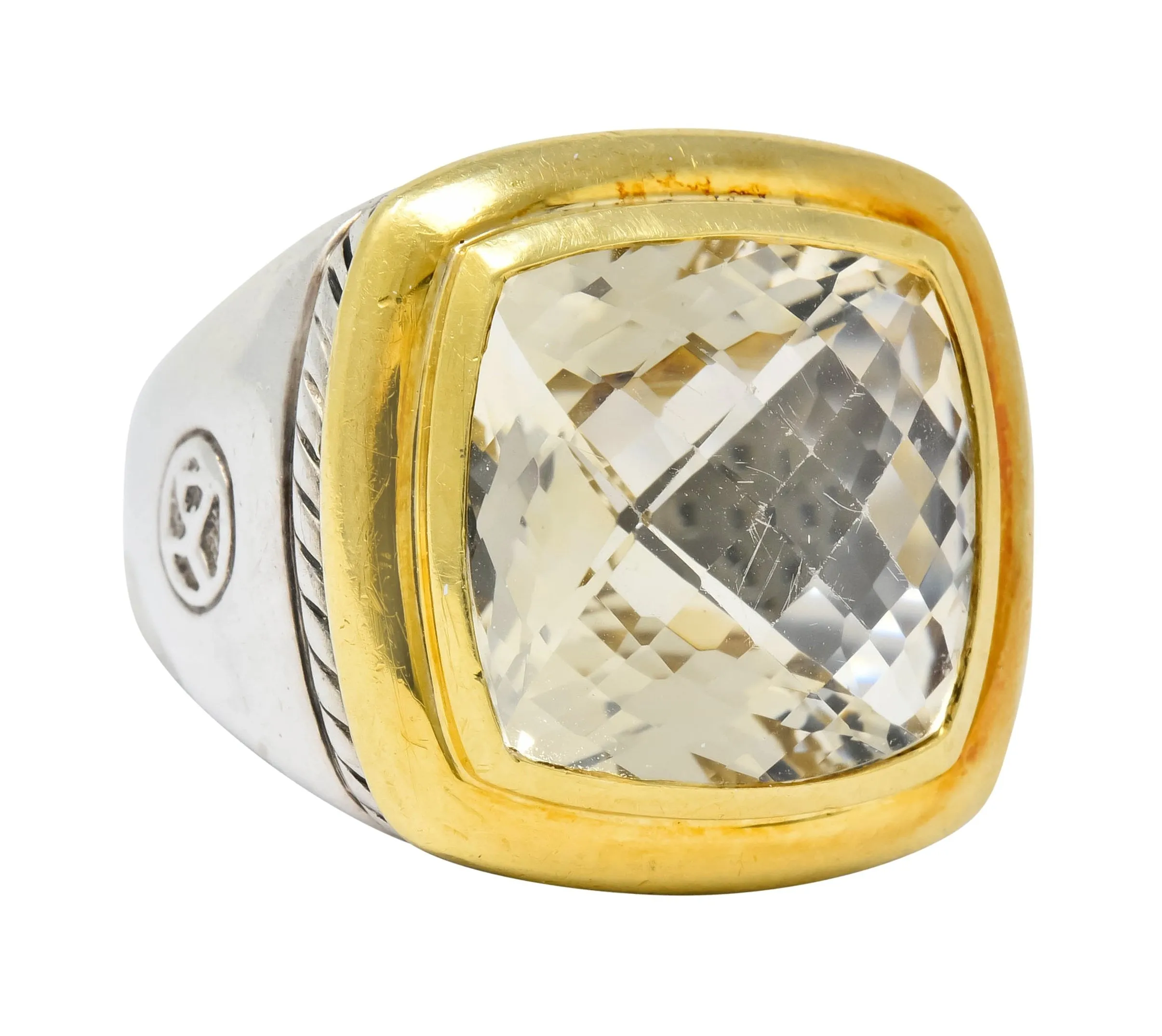 David Yurman Checkerboard Quartz 18 Karat Gold Sterling Silver Albion Cocktail Ring