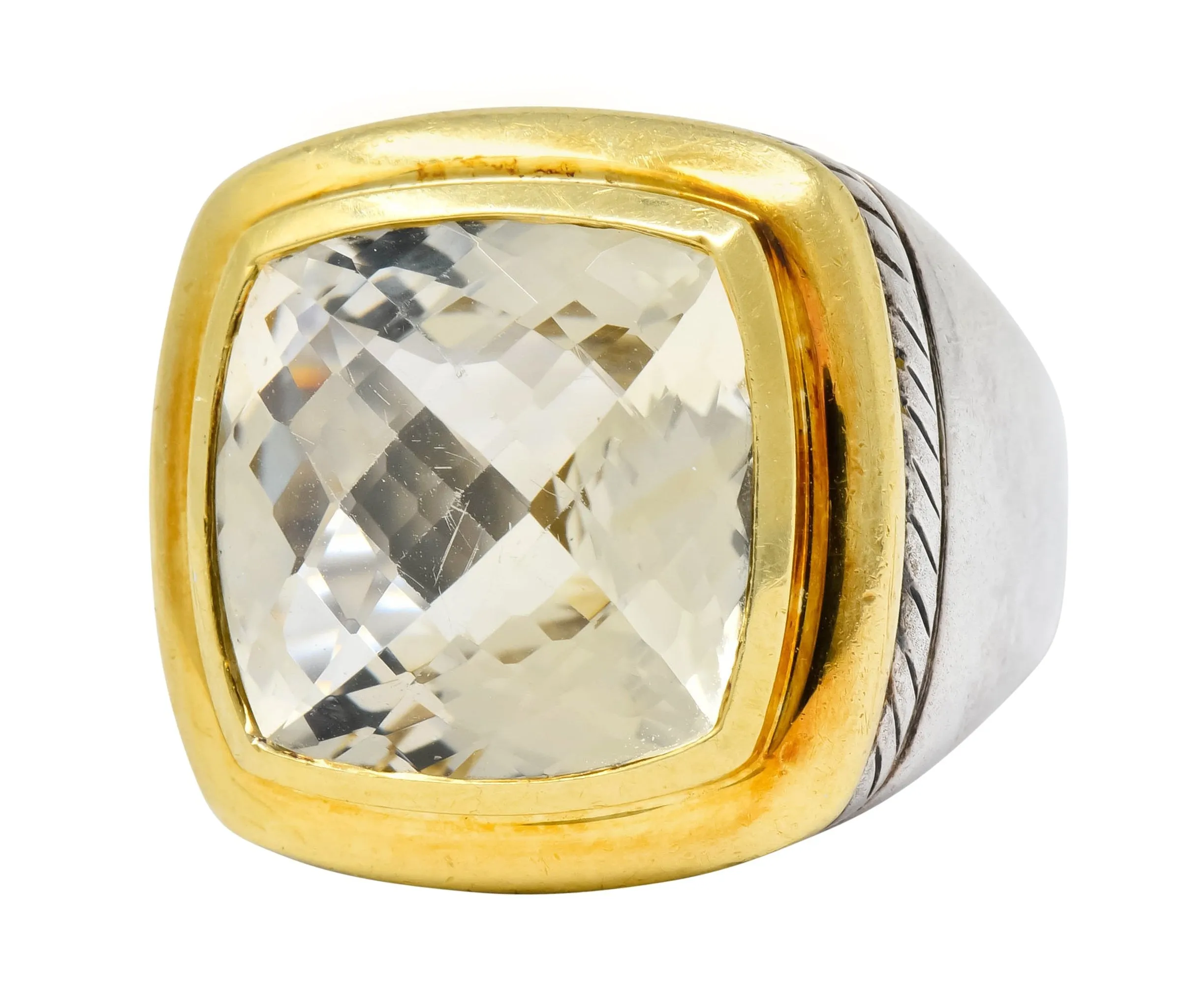 David Yurman Checkerboard Quartz 18 Karat Gold Sterling Silver Albion Cocktail Ring