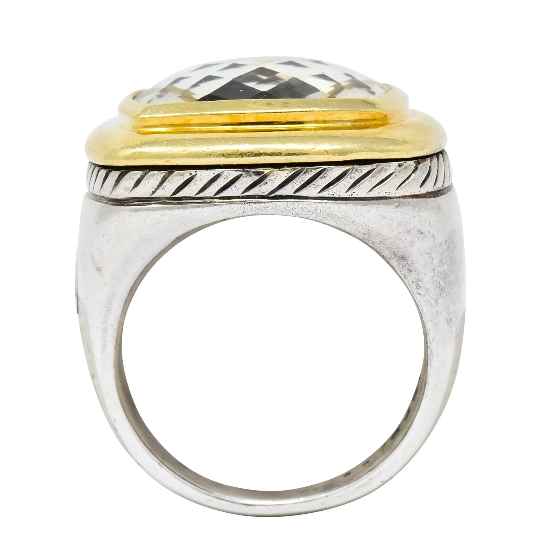 David Yurman Checkerboard Quartz 18 Karat Gold Sterling Silver Albion Cocktail Ring