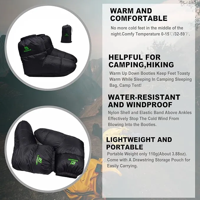 Down Booties Warm Socks Ultralight Sleeping Sock for Camping, Backpacking - Camp Sleeping Bag Tent Down Foot Warmer for Men & Women