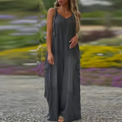 🔥Early Summer New✨Women's Loose Wide-Leg Jumpsuit with Pockets