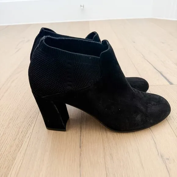 Eileen Fisher Marcy Suede Bootie Stretch Knit Black Size 10
