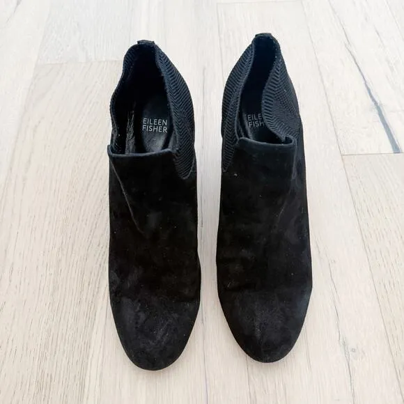 Eileen Fisher Marcy Suede Bootie Stretch Knit Black Size 10