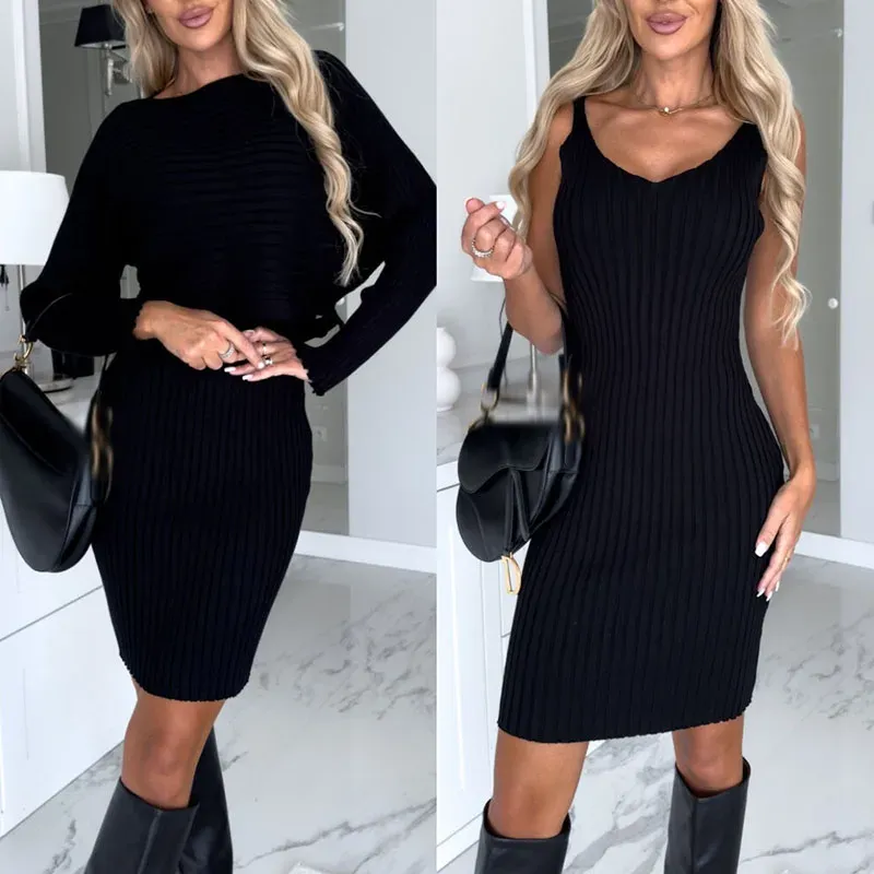 Elegant Knitted Sweater & Skirt Set – Chic O-Neck Two-Piece Office & Evening Outfit