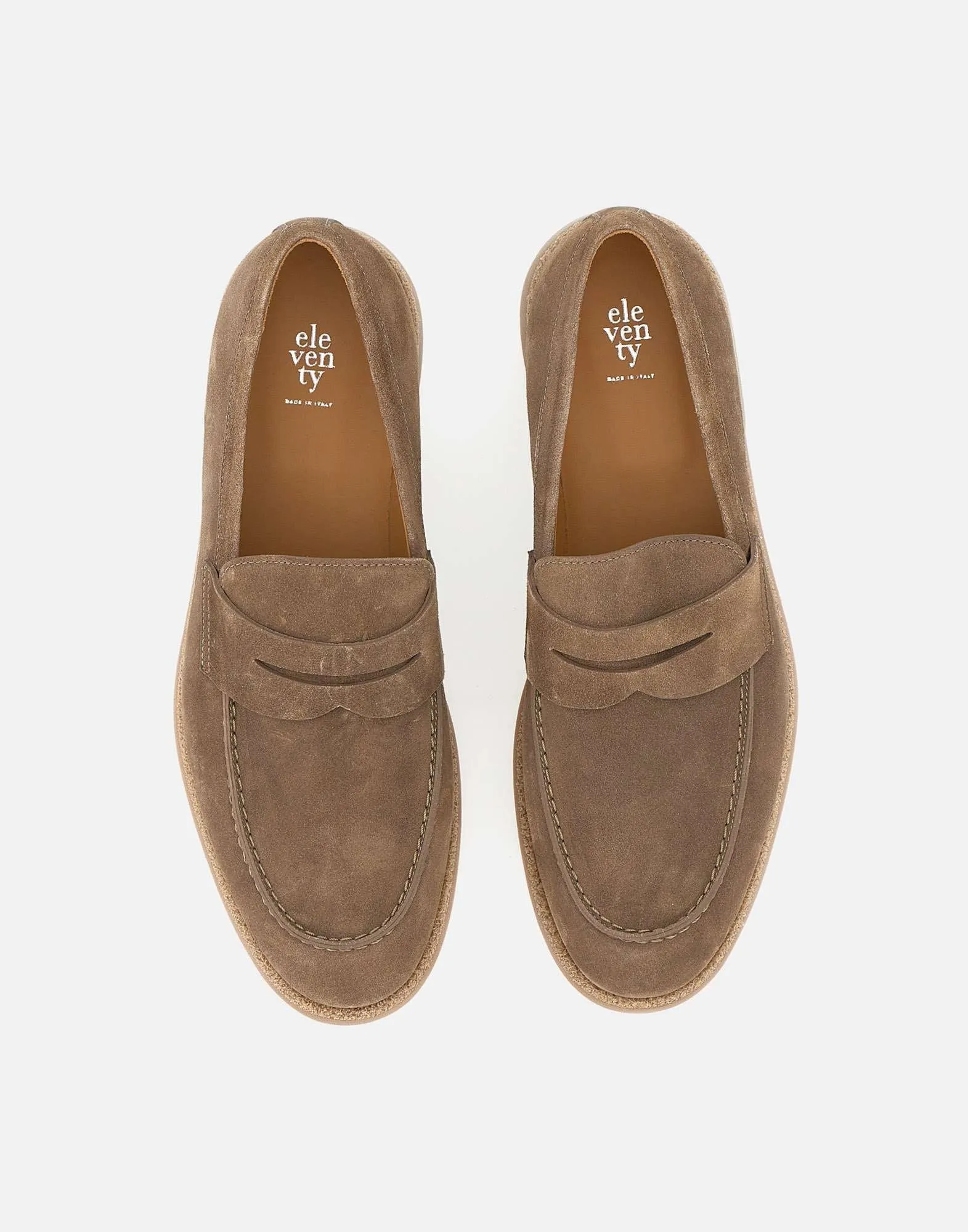 Eleventy Suede Calfskin Penny Loafers in Cocoa
