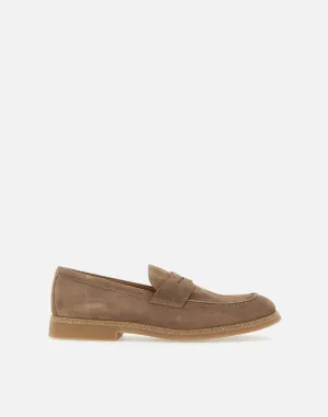Eleventy Suede Calfskin Penny Loafers in Cocoa