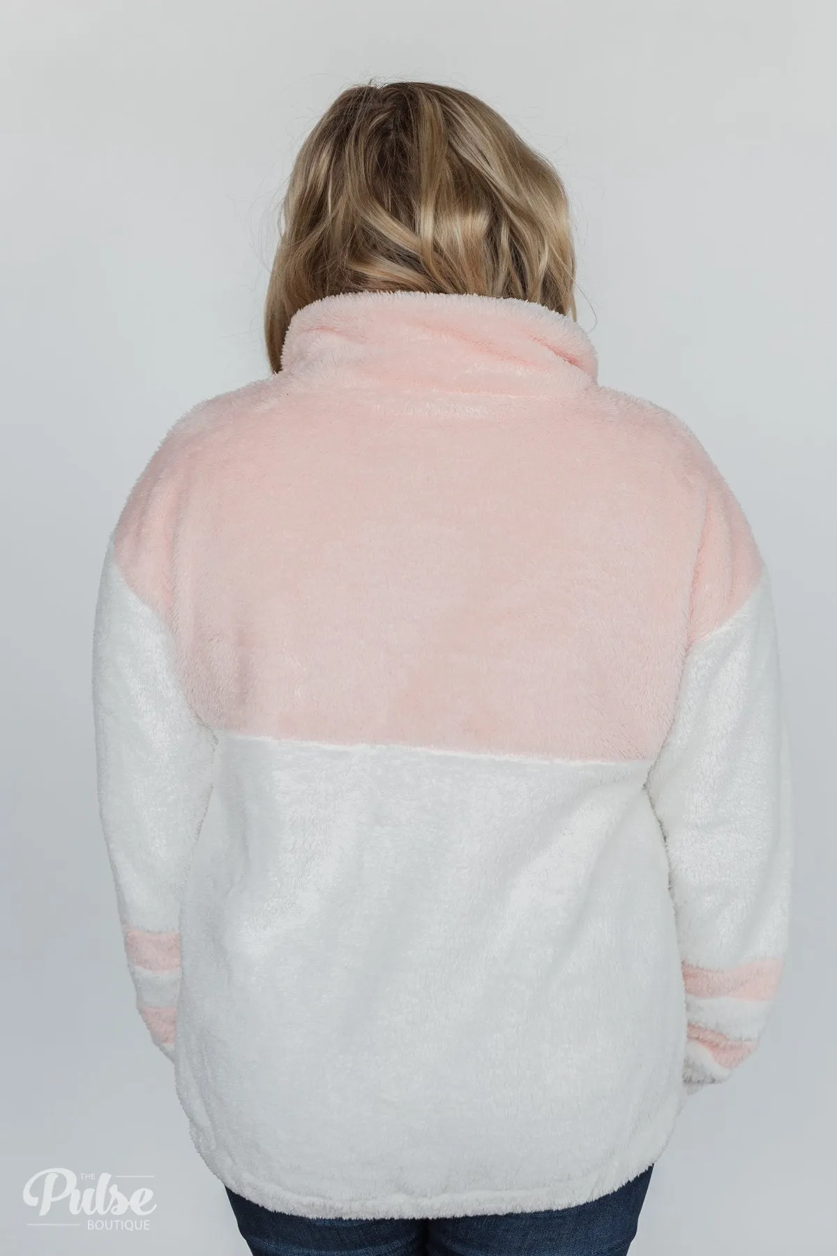 Embrace Cozy Quarter Zip Pullover- White & Blush