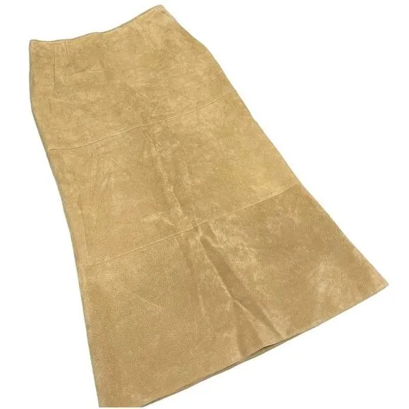 Etcetera WMNS 4 Suede Beige Midi Skirt Modest Pencil Straight Spring Leather