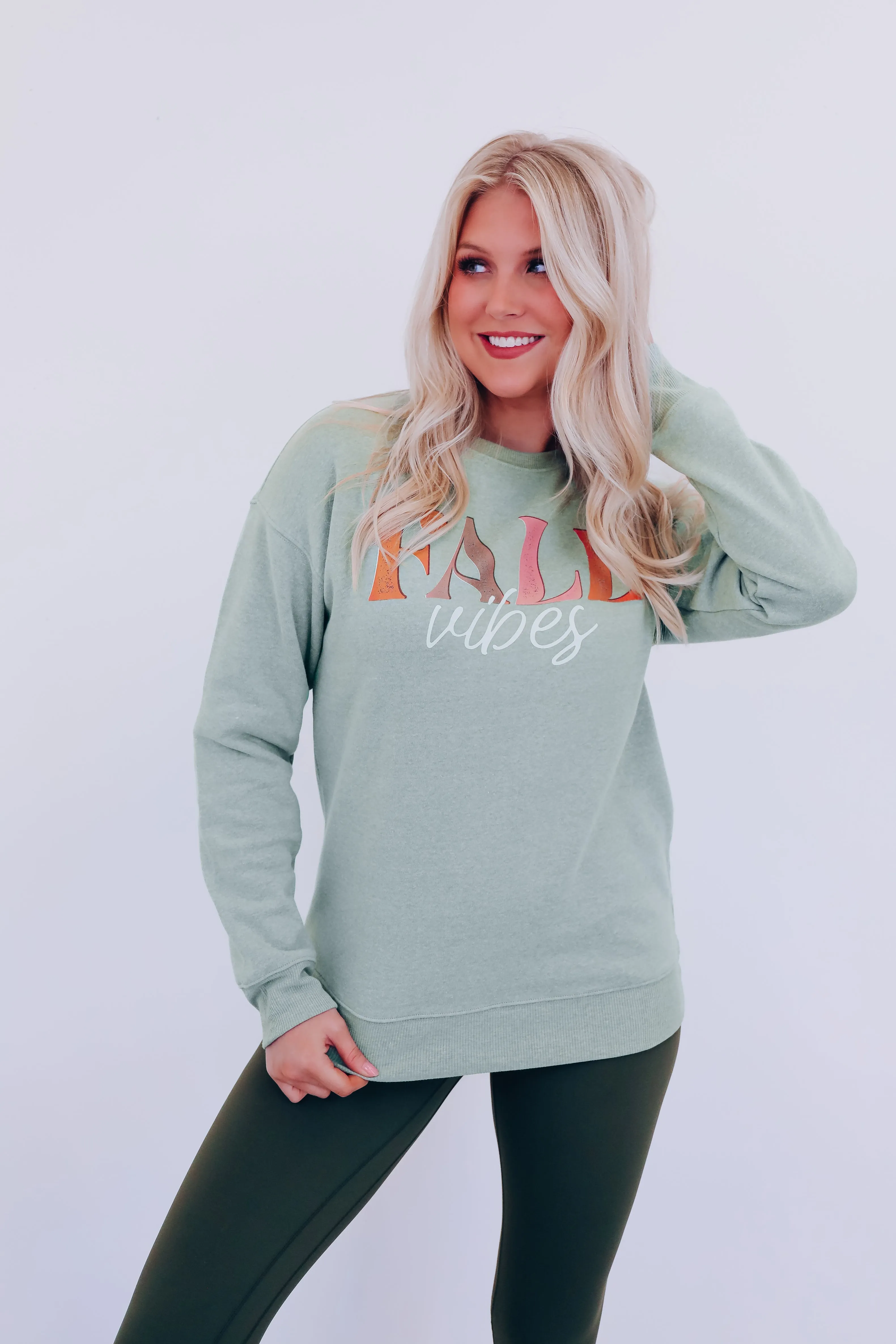 Fall Vibes Graphic Sweatshirt - Olive