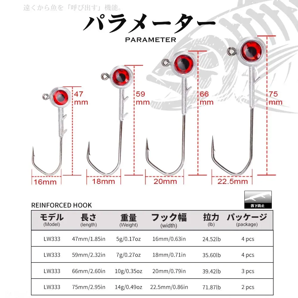 Fishing soft plastic jig Hooks With Red 3d Eyes 5g 7g 10g 14g Zinc Alloy Head