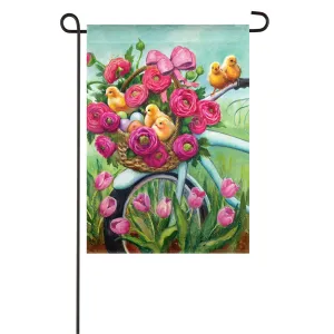 Floral Bicycle Chicks Garden Textured Suede Flag,14es9559