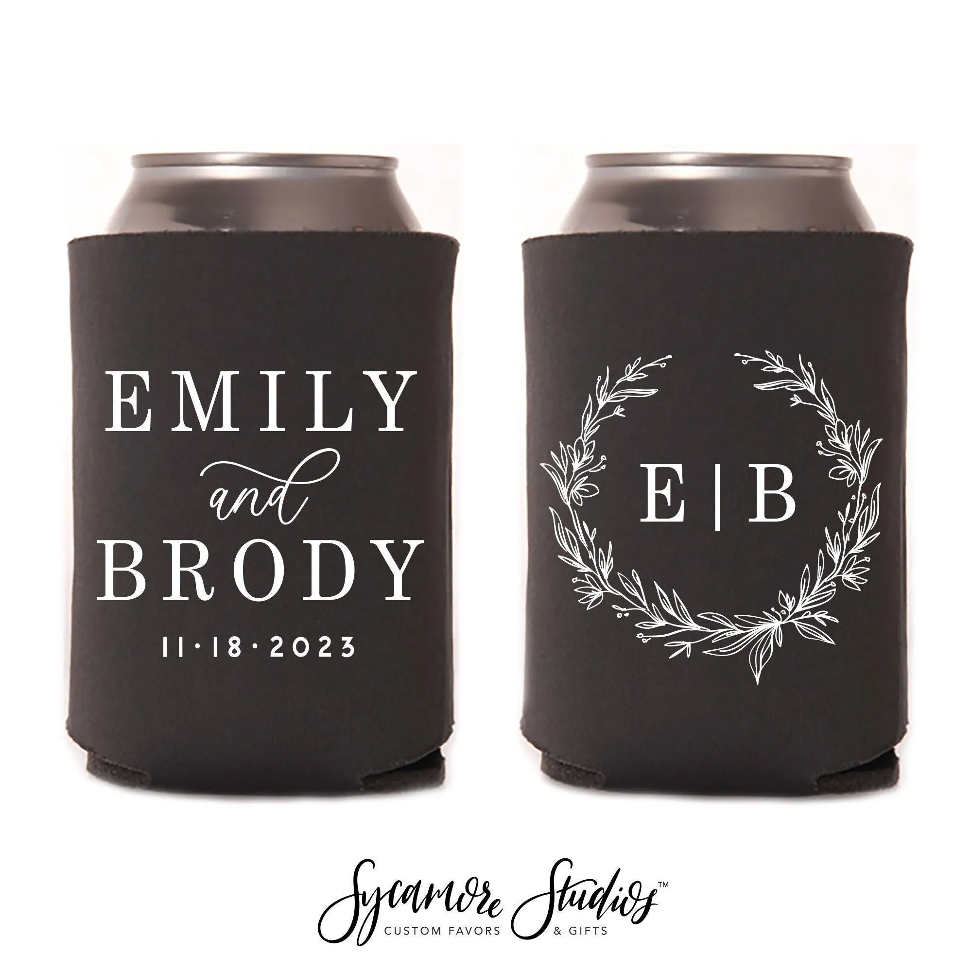 Floral Initial Monogram  - Wedding Can Cooler #212R