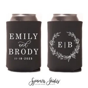 Floral Initial Monogram  - Wedding Can Cooler #212R