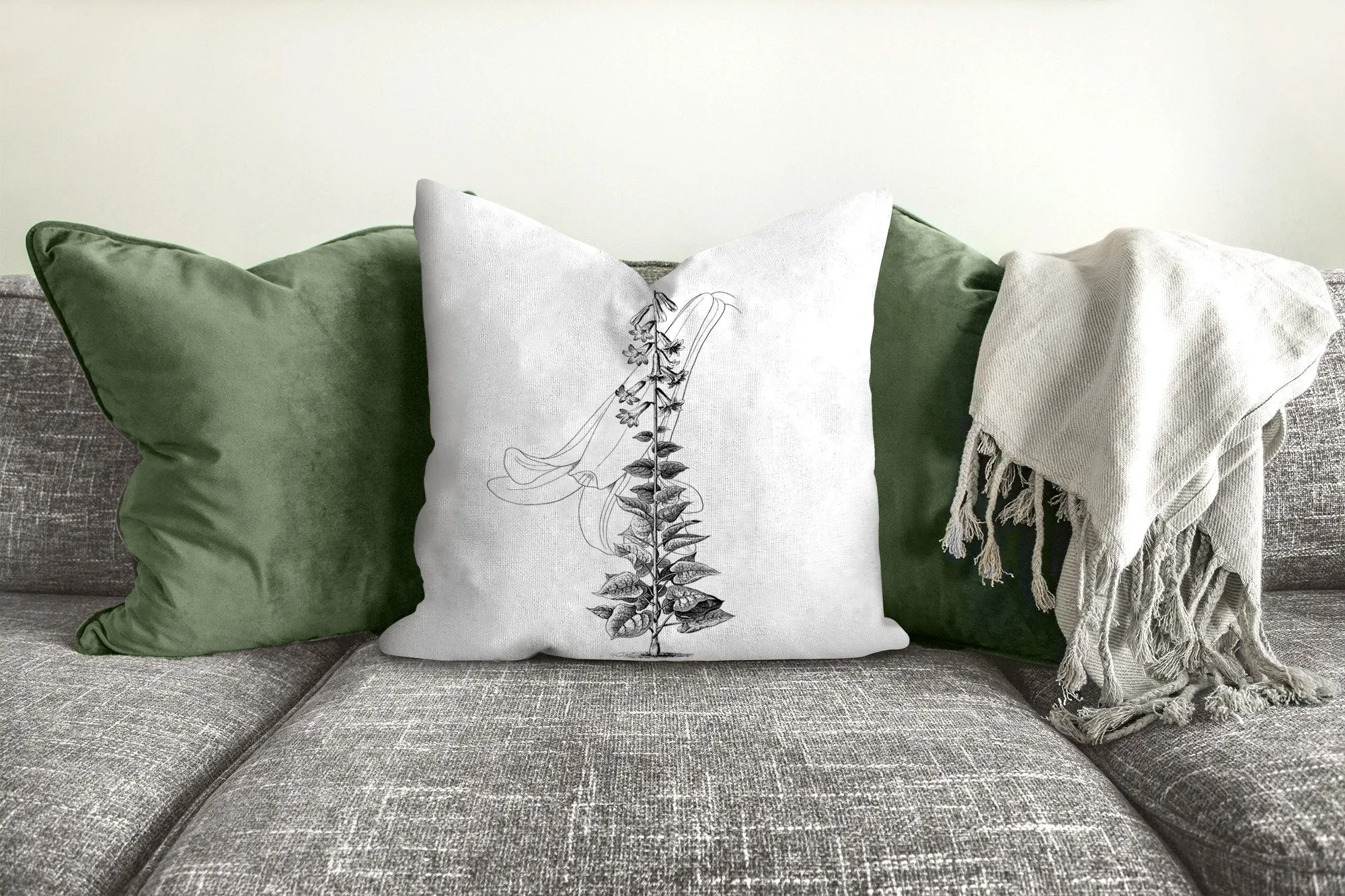 Floral pillow, lilly flower, black and white, floral print, botanical, natural, farmhouse, pillow cover, decorative pillow, pillow case