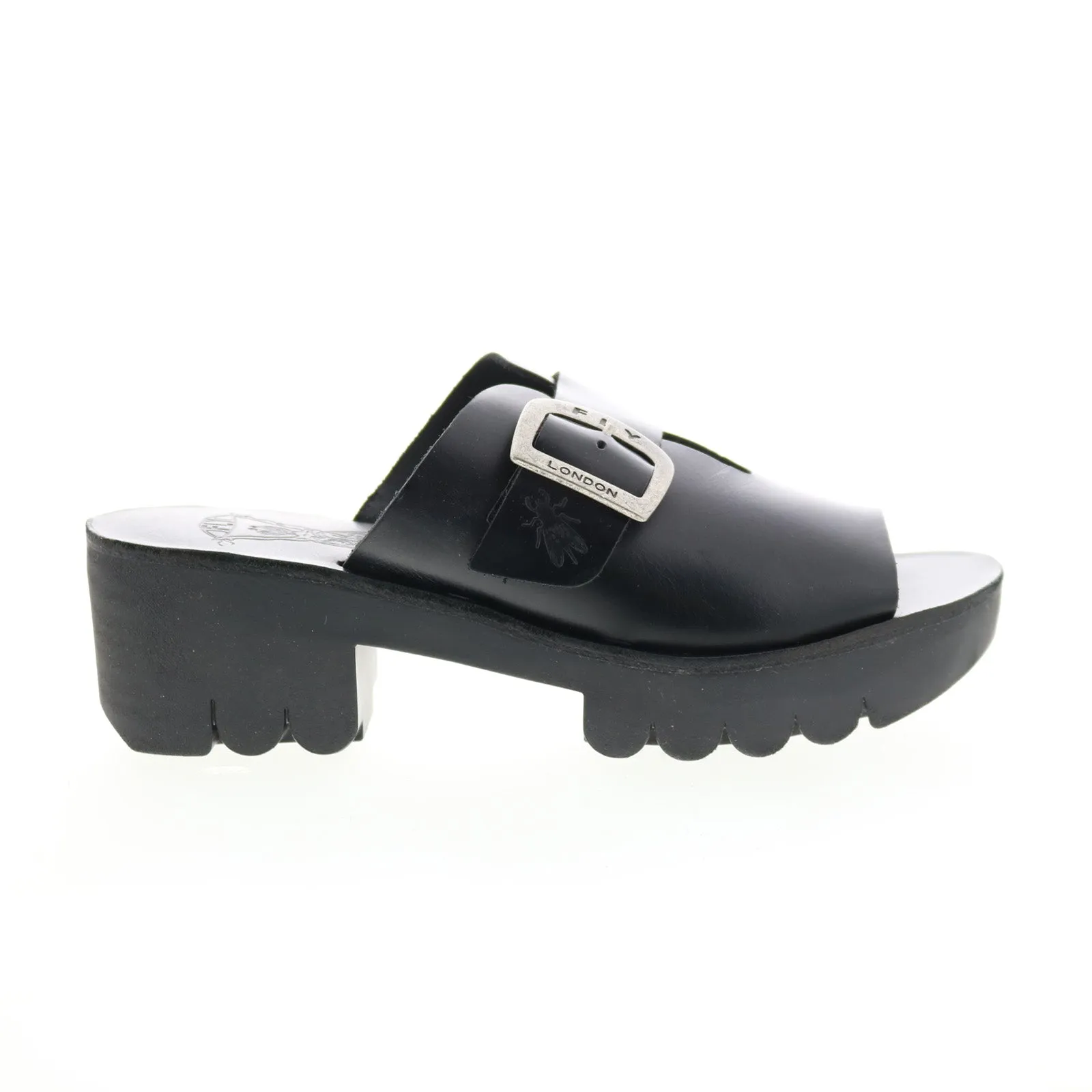 Fly London Cozy COZY445FLY-000 Womens Black Leather Heeled Sandals Shoes