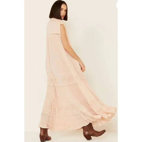 Free People Women's Pretty Cozy Lace Trim Maxi Dress Size S