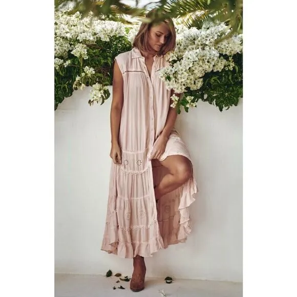 Free People Women's Pretty Cozy Lace Trim Maxi Dress Size S