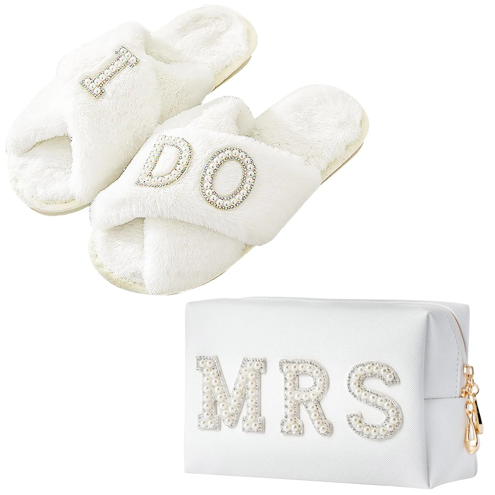 Generic Bride to Be Gift Set, Bridal Shower Gift, MRS Gifts, Bachelorette Gifts for Bride, Bride Slippers I Do Slippers Bride Makeup Bag MRS Makeup Bag Bride Cosmetic Bag Bride MRS Patch, 8.5-9.5
