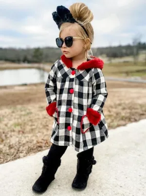 Girls Cozy Love Plaid Coat with Faux Fur Cuffs