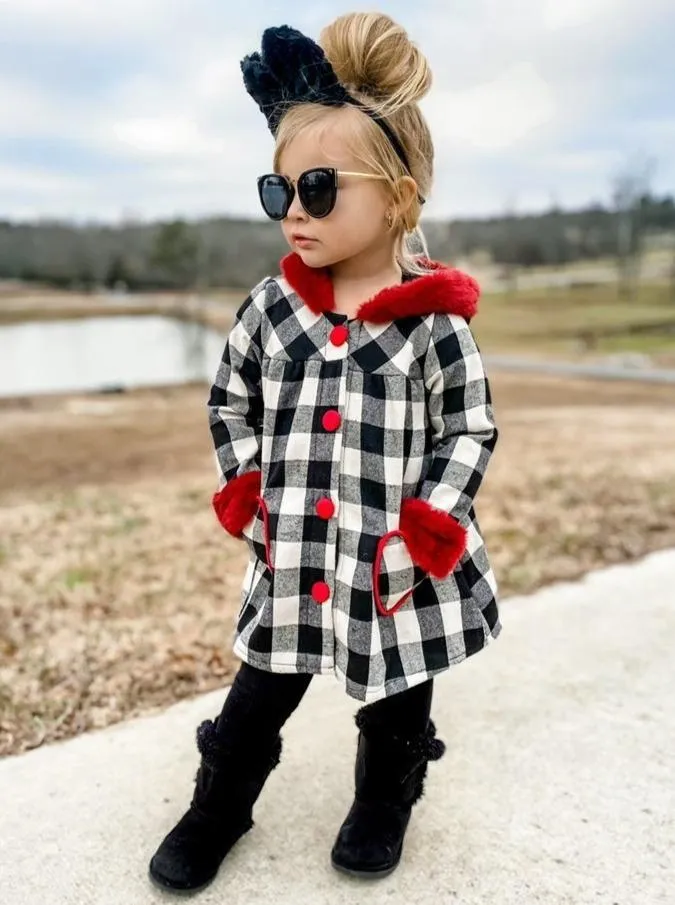 Girls Cozy Love Plaid Coat with Faux Fur Cuffs