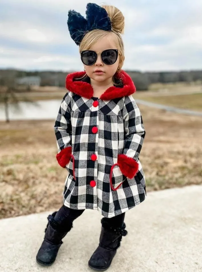 Girls Cozy Love Plaid Coat with Faux Fur Cuffs