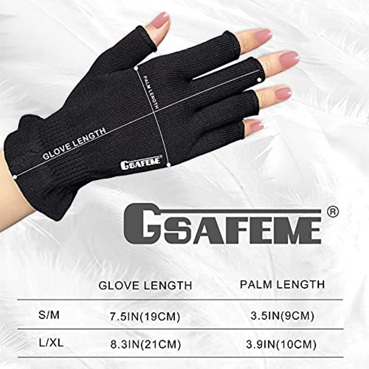 GSAFEME UV Light Gloves for Gel Nails Fingerless Manicure Hand Skin Protection Blocking LED Nail Lamp or Sun Light for Women Home Outdoor Use Black Small 1pr