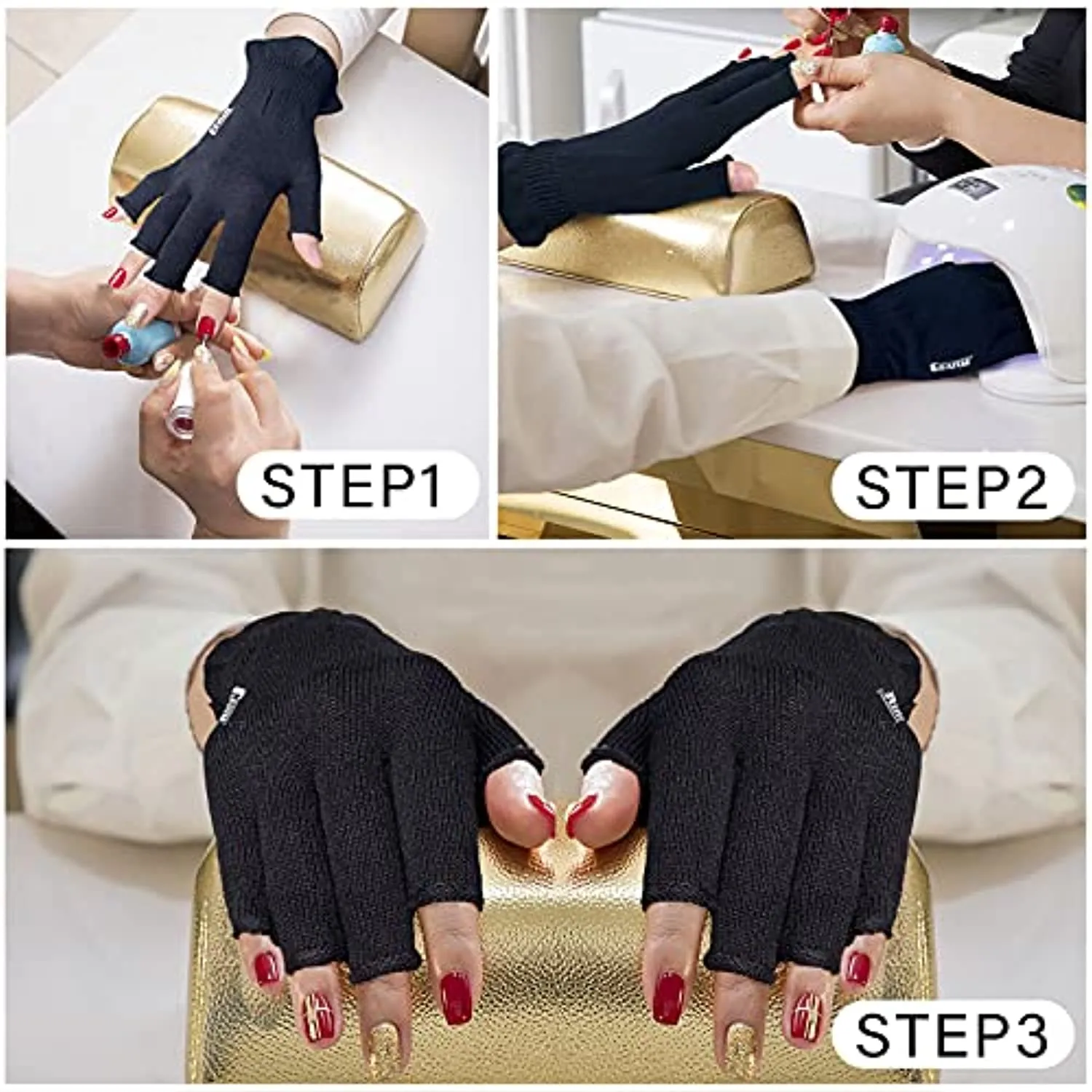 GSAFEME UV Light Gloves for Gel Nails Fingerless Manicure Hand Skin Protection Blocking LED Nail Lamp or Sun Light for Women Home Outdoor Use Black Small 1pr